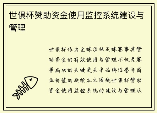 世俱杯赞助资金使用监控系统建设与管理